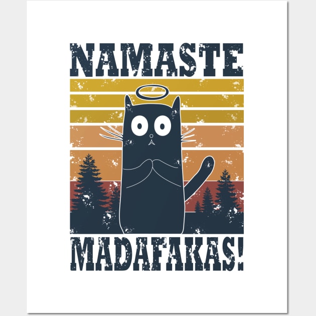 Namaste Madafakas Funny Cat Yoga Pilates Retro Style Vintage Wall Art by Tesign2020